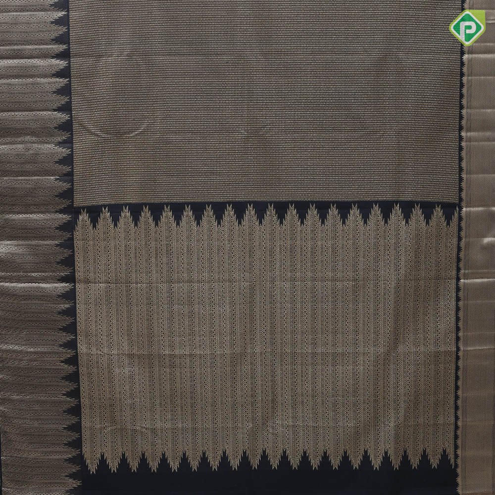 Luxury black gold zari thilagam stripes design self gold zari temple border luxury black silk saree