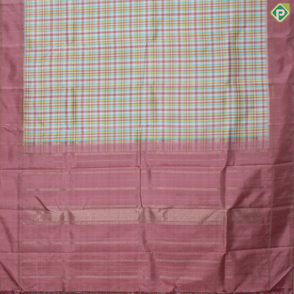Multi Color Checks With Onion Pink Gold Zari Traditional Silk Saree