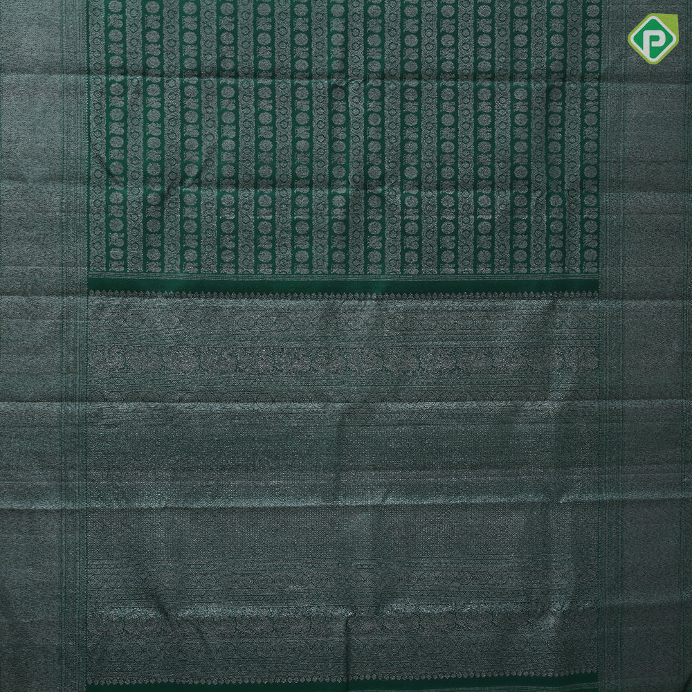 Bottle Green Silver Zari Peacock Chagaram Floral Design Self Colour Weave Border Design Trendy Silk Saree