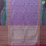 Lavender with silk pink fancy tread butta multi color mountain scenery design border trendy silk saree