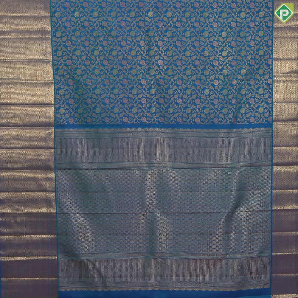 Peacock green gold zari meena work grand floral design self gold zari Stripes border grand bridal silk saree