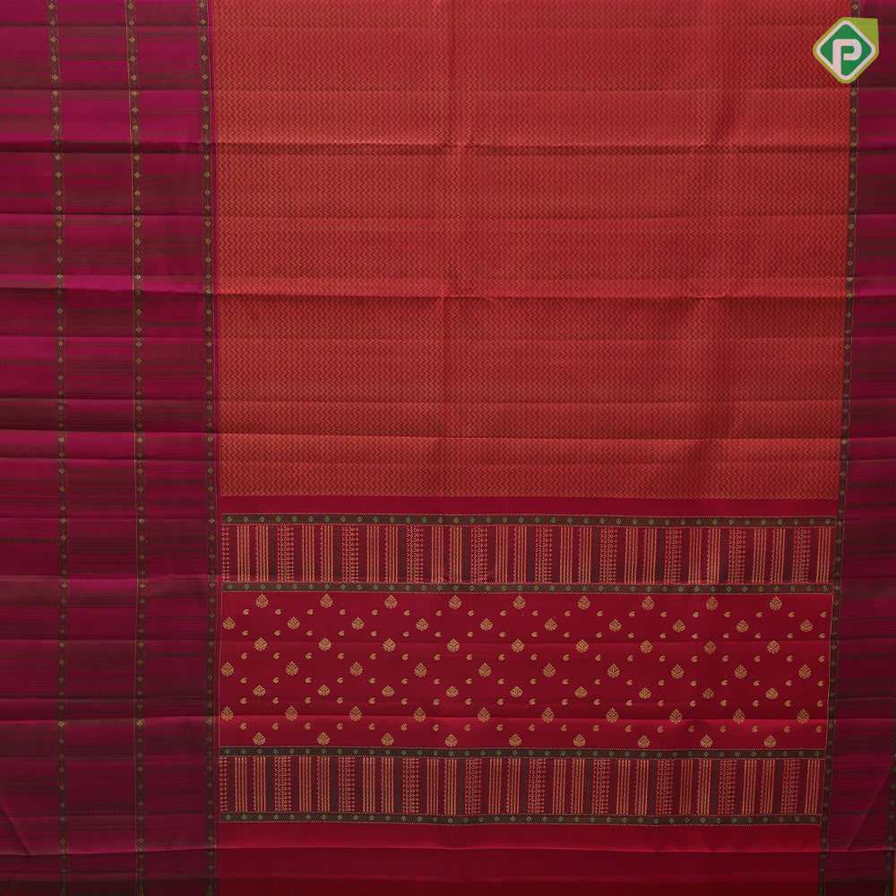 Reddish Orange Gold Zari Weave Design Dark Pink Floral Border Design Trendy Silk Saree