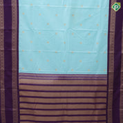Sea blue gold zari vairaoosi checked kataam rudraksham butta purple gold zari retta pattai border art silk saree