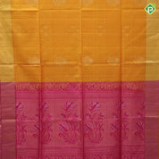 Purple blue gold zari flower bunch design contrast pallu and gold zari border soft silk saree