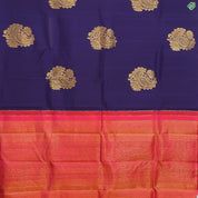 Indigo Blue With Gold Zari Big Mango Floral Design Edge Border Trendy Designer Silk Saree