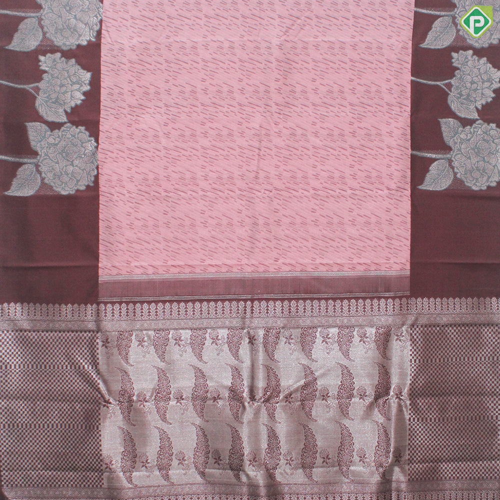 Peach Base Brown and Bamboo Cuts design Maroon brown Border Trendy Designer Silk Saree