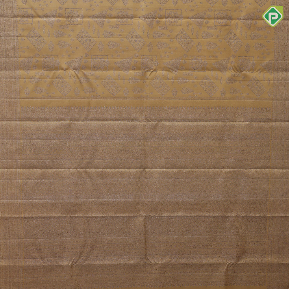Sandal Neem Zari Checks Floral Design Self Colour Ruthracham Border Design Grand Silk Saree