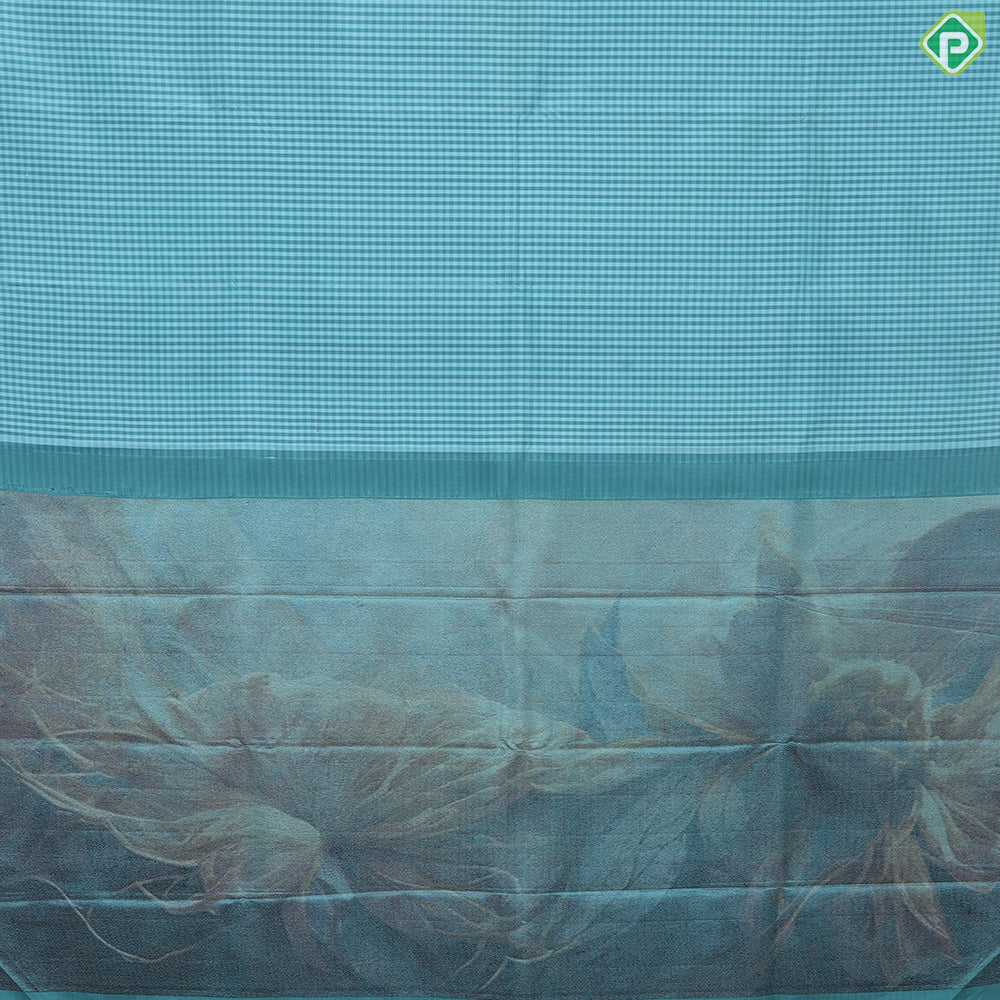 Sea Green With Sea Blue Borderless Trendy Designer Silk Saree