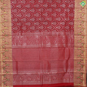 Chilly Red silver zari meena work pots into checks design self gold zari meena work border exclusive wedding silk saree