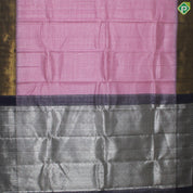 Baby Pink Silver Zari Velthari Lines Contrast Grape Brown Gold Zari Border Traditional Silk Saree