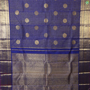 Royal Blue With Gold Zari Small Checked Gold Zari Multi Line Border Exclusive Bridal Silk Saree