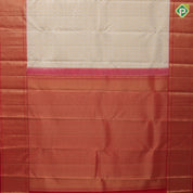 Cream White Gold Zari Peacock Charam Gandaberunda Design Chilly Red Ruthracham Leaf Border Design Wedding Silk Saree
