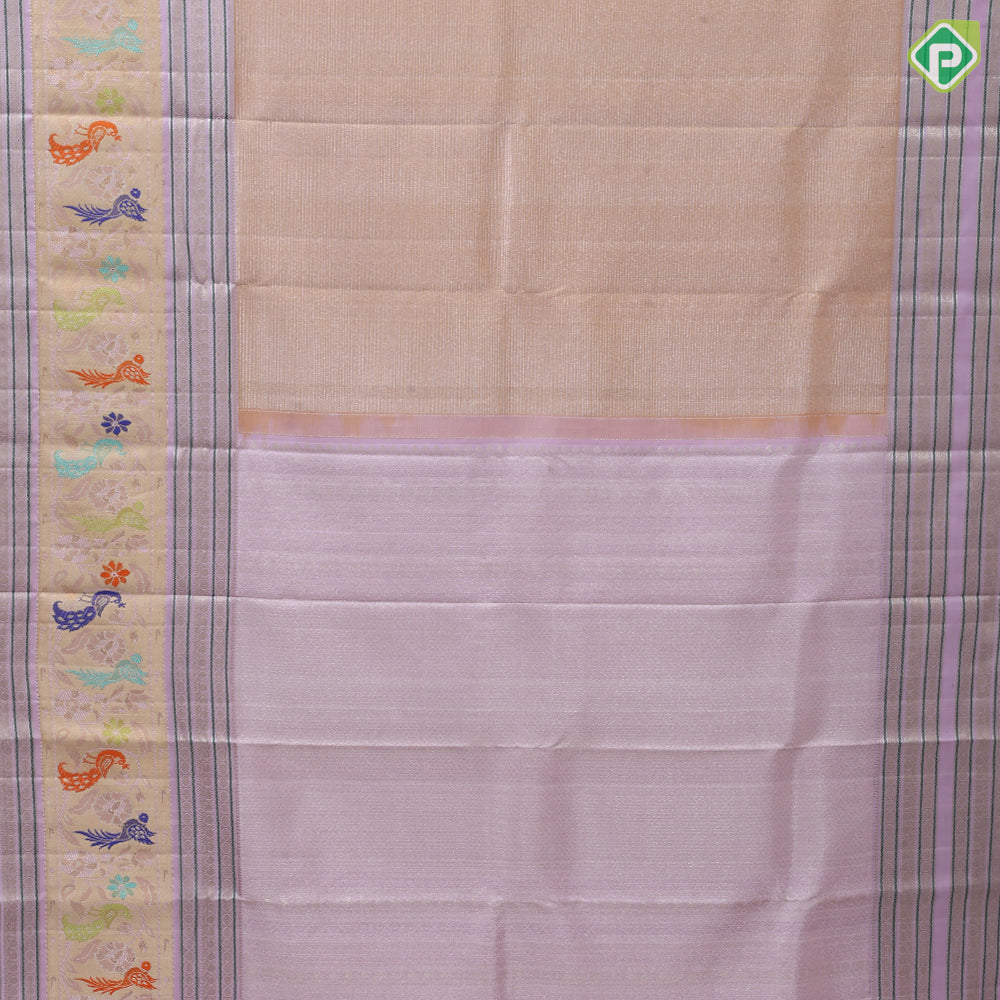Sandal Wood Gold Zari Lines Design Baby Pink Peacock Bride Border Design Wedding Silk Saree