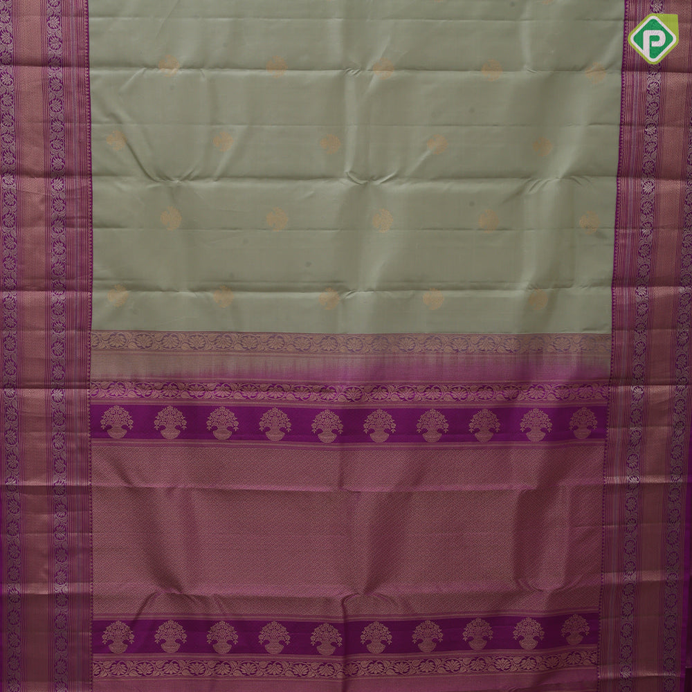 Vanilla Gold Zari Flower Pot Butta Design Pink Colour Floral Mayilkan Border Design Traditional Silk Saree