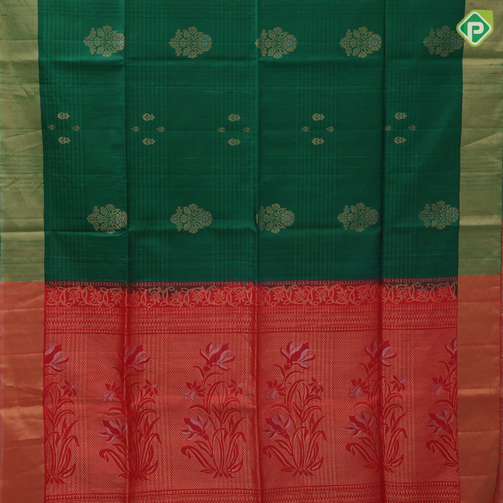 Purple blue gold zari flower bunch design contrast pallu and gold zari border soft silk saree