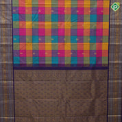 Multi color paalum pazhamum design gold zari butta and checks design contrast blue silver gold zari multi lines border traditional silk saree