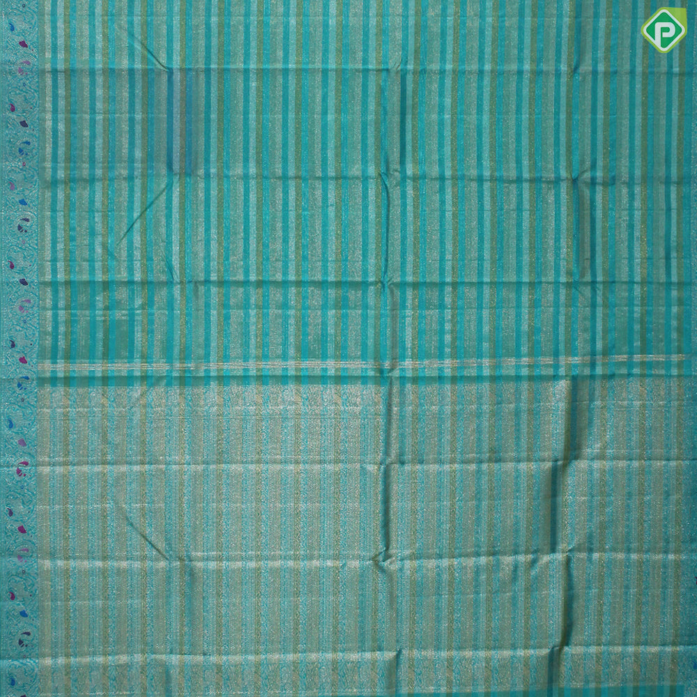 Rama Green Gold And Silver Zari With Meena Work Border Traditional Silk Saree