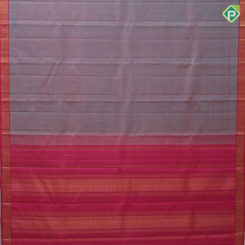 Dusty grey dual tone plain weaved rose pink gold zari border plain traditional vintage silk saree