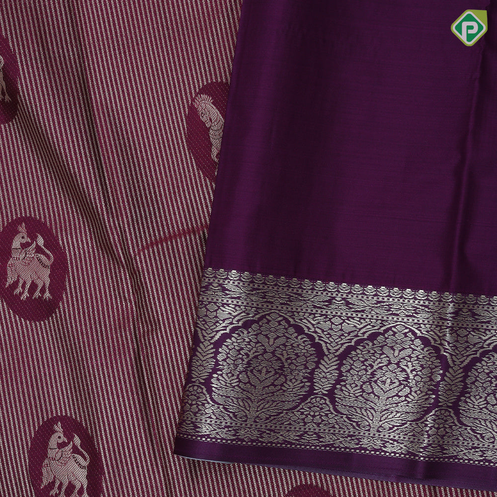 Maroon with neem zari stripes and round butta violet silver gold zari fancy butta border Art silk saree