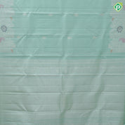 Sea foam green silver zari mango butta design self silver zari floral meena work border trendy designer silk saree