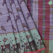 Full body sparrow design wild deer printed border summer cool light weight saree