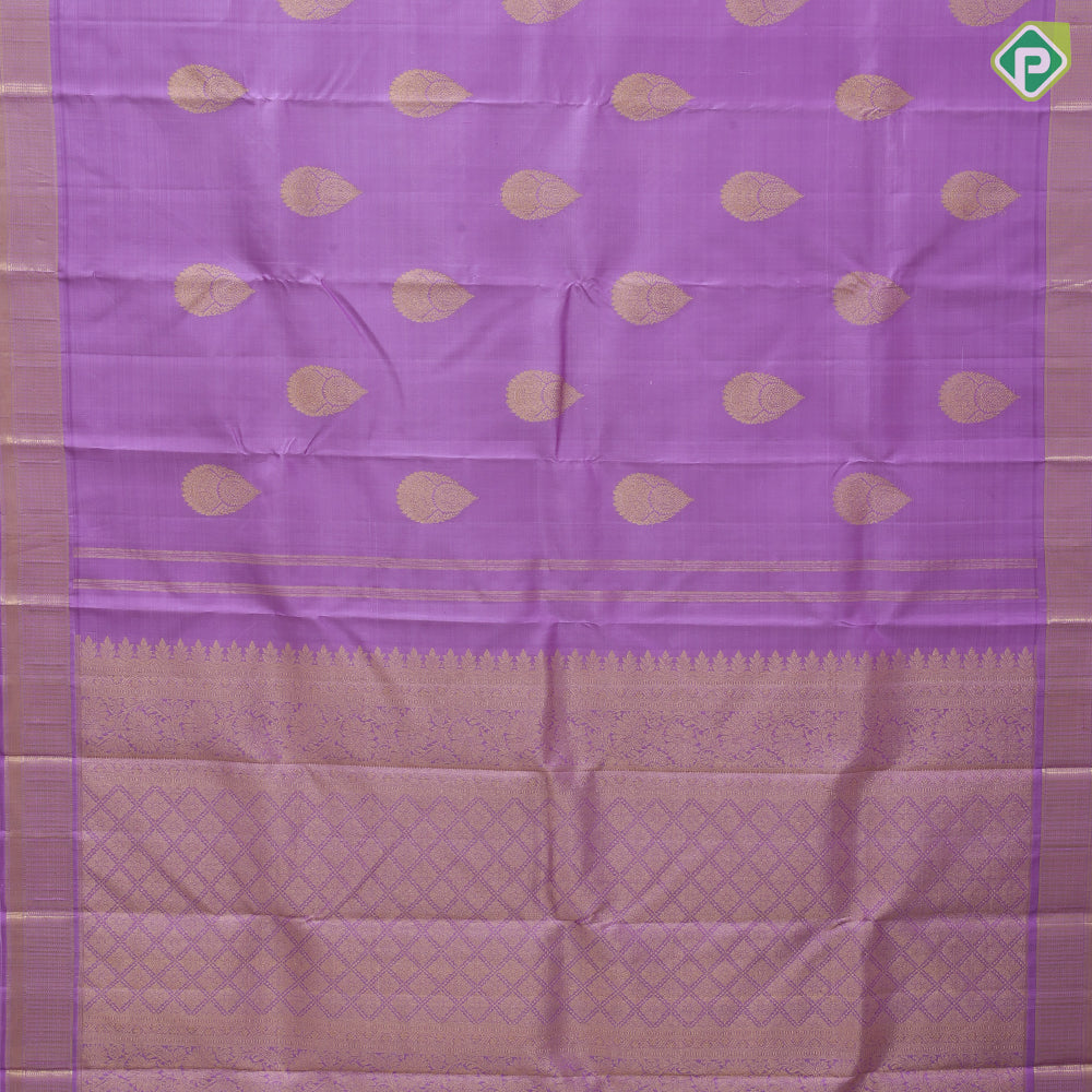 Lavender gold zari thilagam butta design self gold zari zig zag edge border traditional silk saree