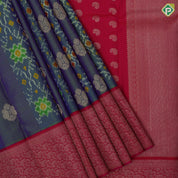 Sage Green Gold Zari Mango Floral Ikkat Design Rani Pink Mango Floral Border Design Trendy Silk Saree