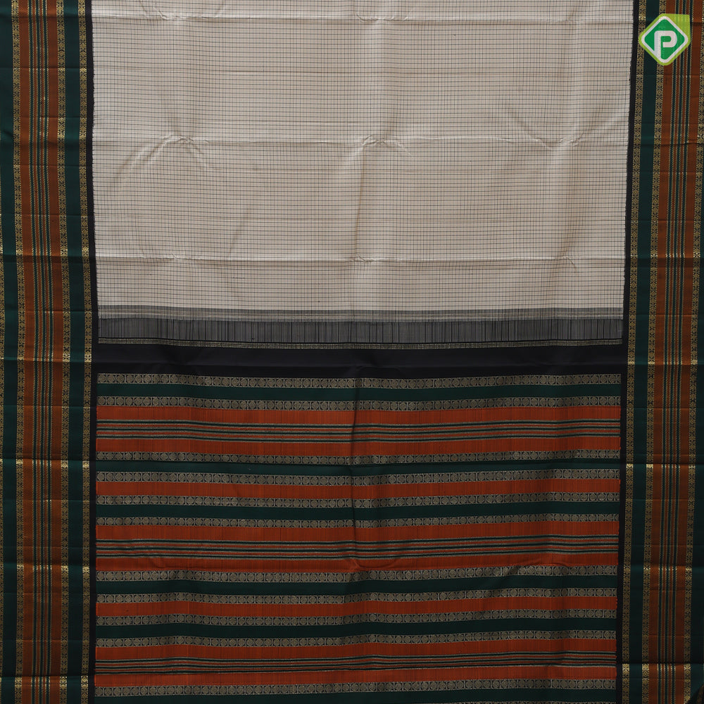 Cream White Thread Checked Design Block Colour Ruthracham Vairaoosi Lines Border Design Traditional Silk Saree