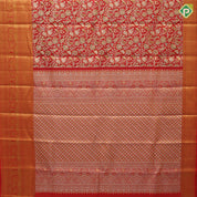 tomato red silver gold zari meena work bird and floral design self gold zari pallakku design border tissue silk saree