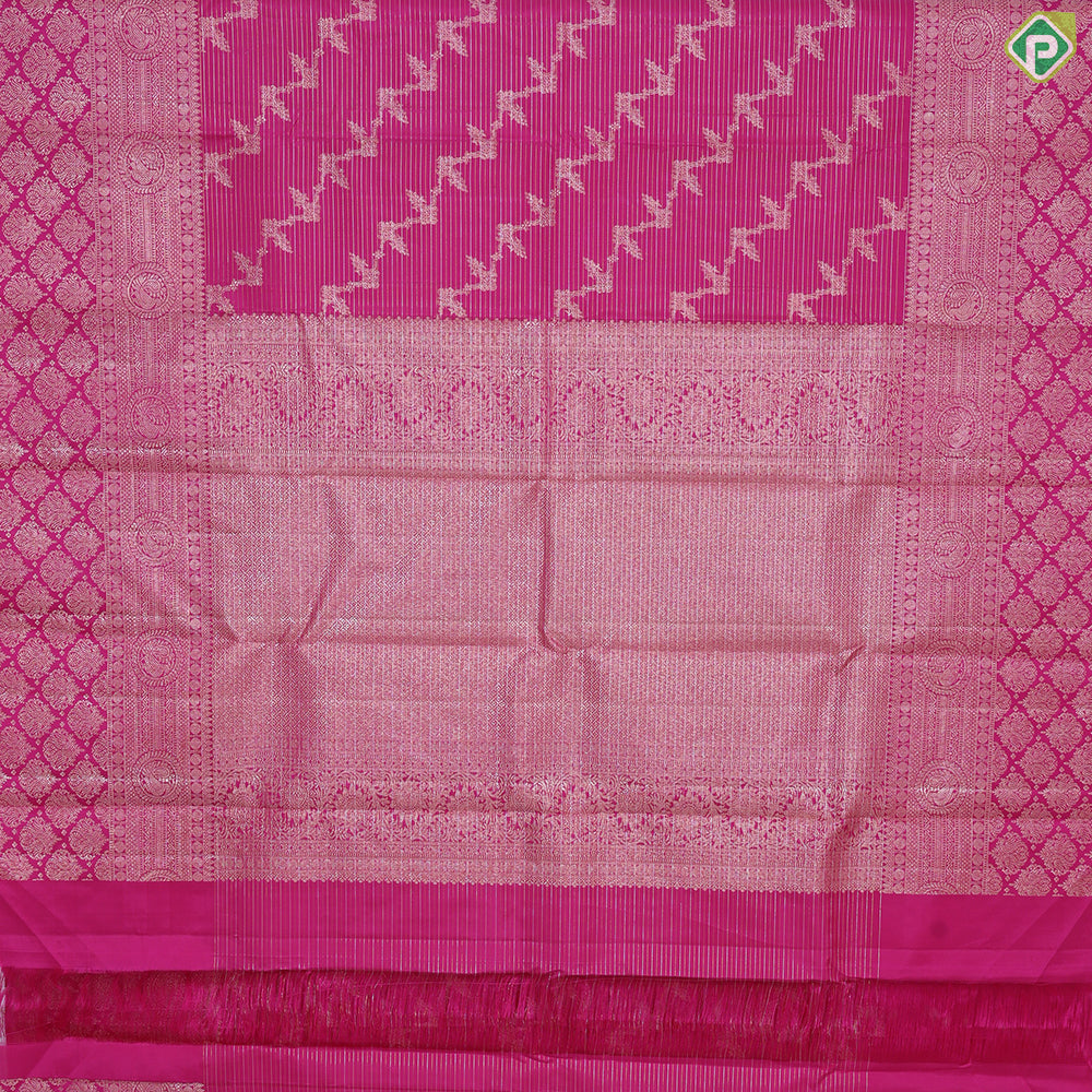 Rani Pink with neem zari grand floral full body design self border bridal silk saree