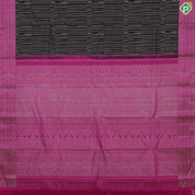 Walnut brown silver zari geometric lines design contrast rose pink border trendy designer silk saree