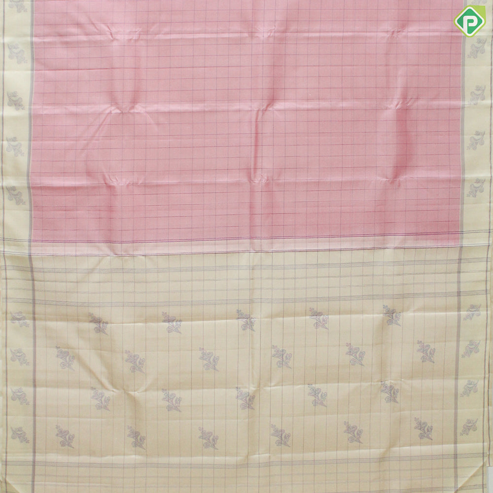 Rose Pink Checks With Creamy White Border Traditional Silk Saree