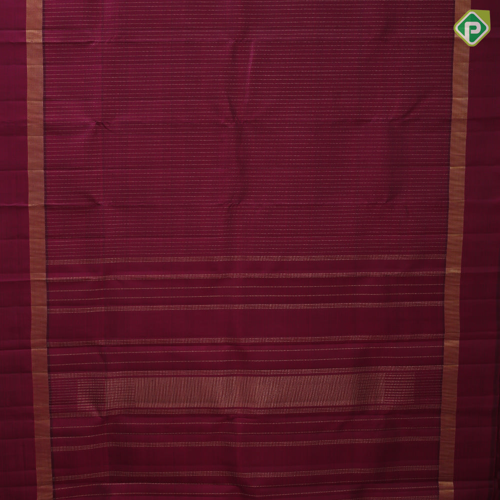 Red Wine Gold Zari Vairaoosi Lines Design Self Colour Maadam Border Design Traditional Silk Saree