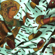 Rama Blue With Peach Pink Hand Painting Kalamkari Silks Saree