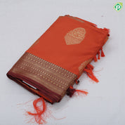 Rust Orange Gold Zari Butta Design Brown Floral Border Design Soft Art Saree