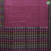 Dark onion pink self checks design black tri color zari round butta border soft silk saree