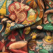 Pewter Grey With Brick Red Pure Hand Painting Kalamkari Silks Saree