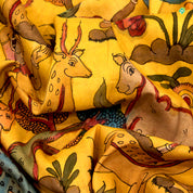 Mustered Yellow With Brick Red Hand Painting Kalamkari Silks Saree