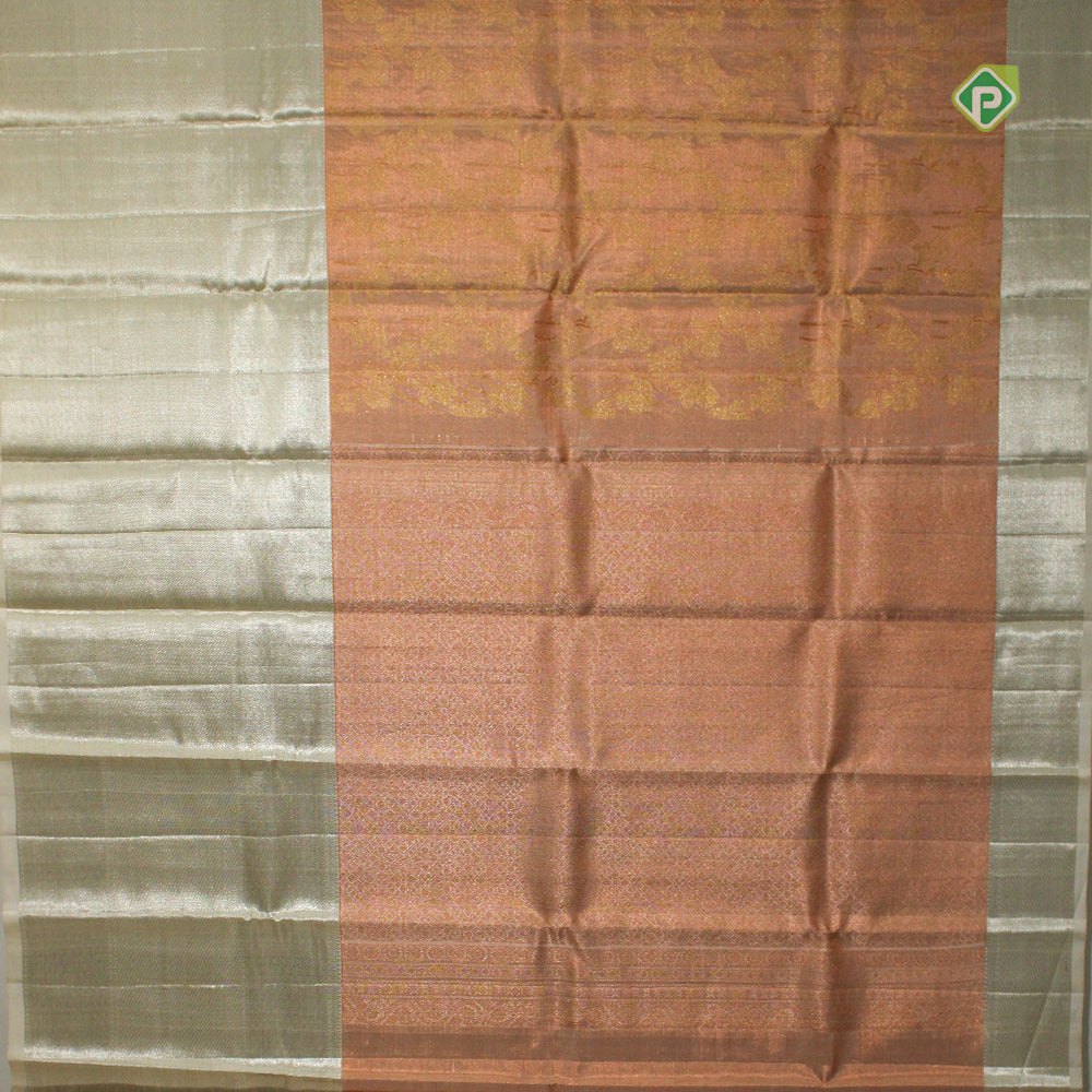 Peach Pink Big Border Pure Exclusive Wedding Silk Saree