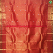 Rani Red With Gold Zari Small Circles and Silver Rudhraksham Self Colour Border Exclusive Bridal Silk Saree