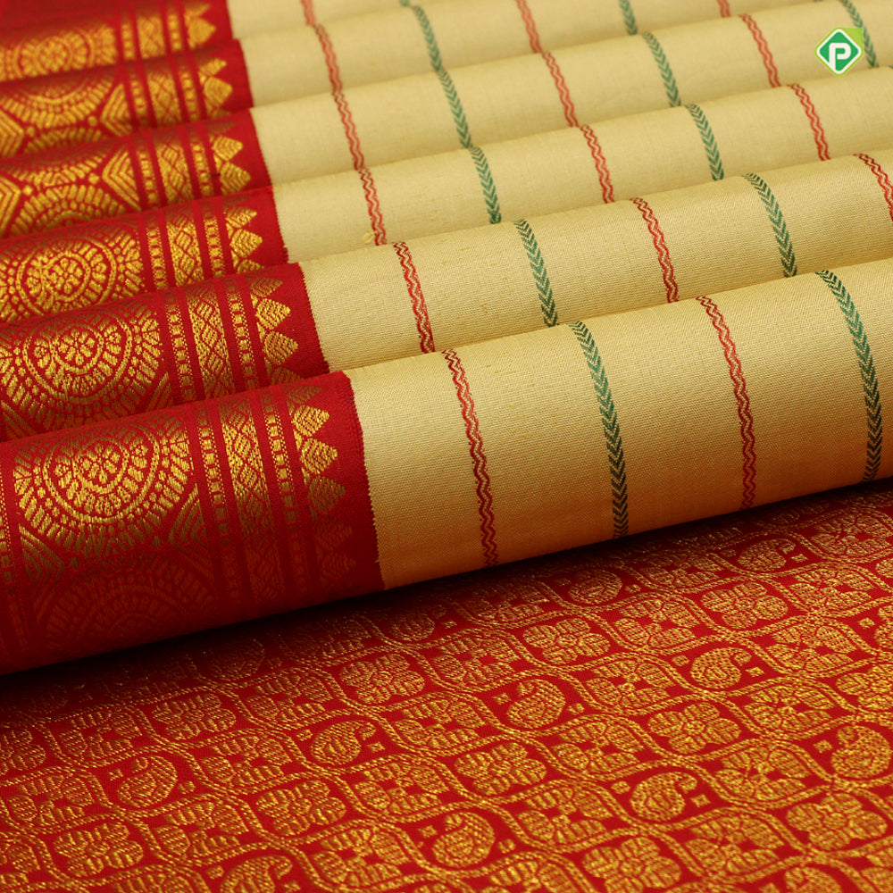 Sandal Colour Kanga Jamauna Border Dual Pallu And Dual Blouse Traditional Silks Saree