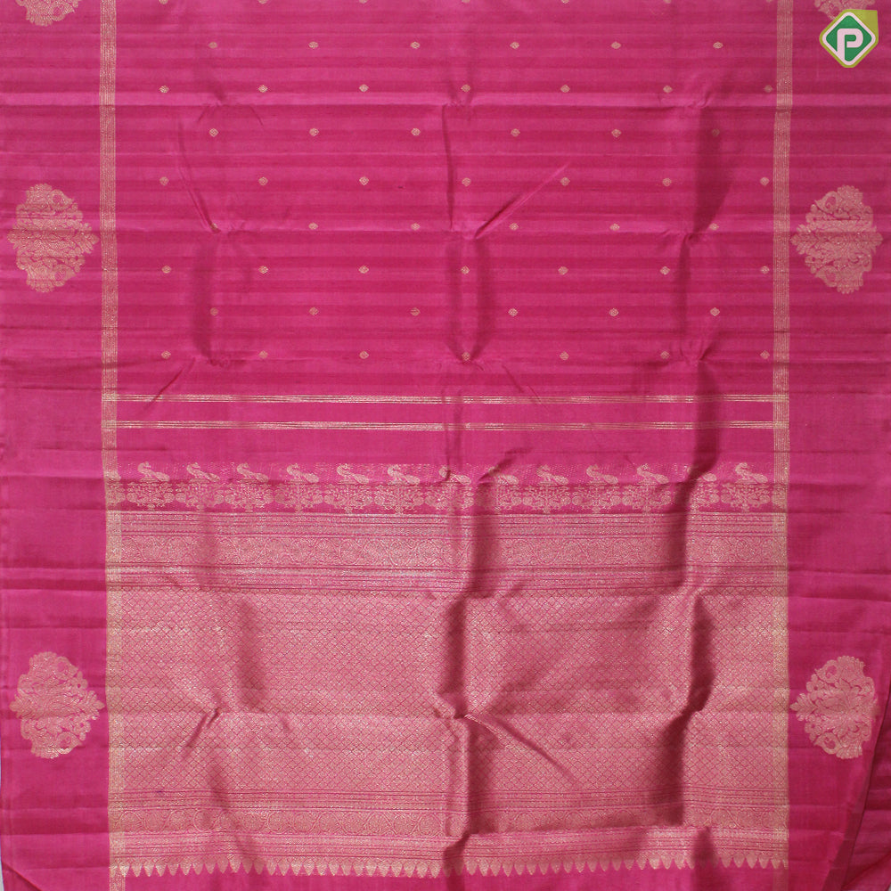 Pink Color Small Chakaram Motif With Self Border Mango Design Gold Zari Lines Traditional Silk Saree