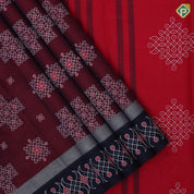 Marron Rangoli Design Dark Blue Border Trendy Fancy Saree