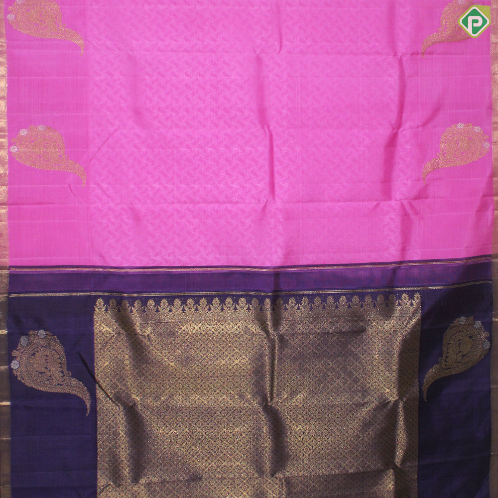 Pink Color Self With Peacock Motif Edge Cross Line Border Traditional Silk Saree