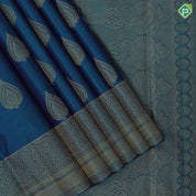 Bottle green gold zari leaf design self gold zari mango butta border gift silk saree