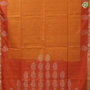 Mango yellow rust lines full body design self gold zari border soft silk saree