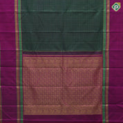 Castleton green gold zari vairaoosi zari kattam contrast purple gold zari rettapet border traditional silk saree