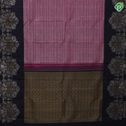 Deep Pink Gold Zari Velthari Lines Brocade Design Dark Navy Blur Flower Bride Border Design Trendy Silk Saree