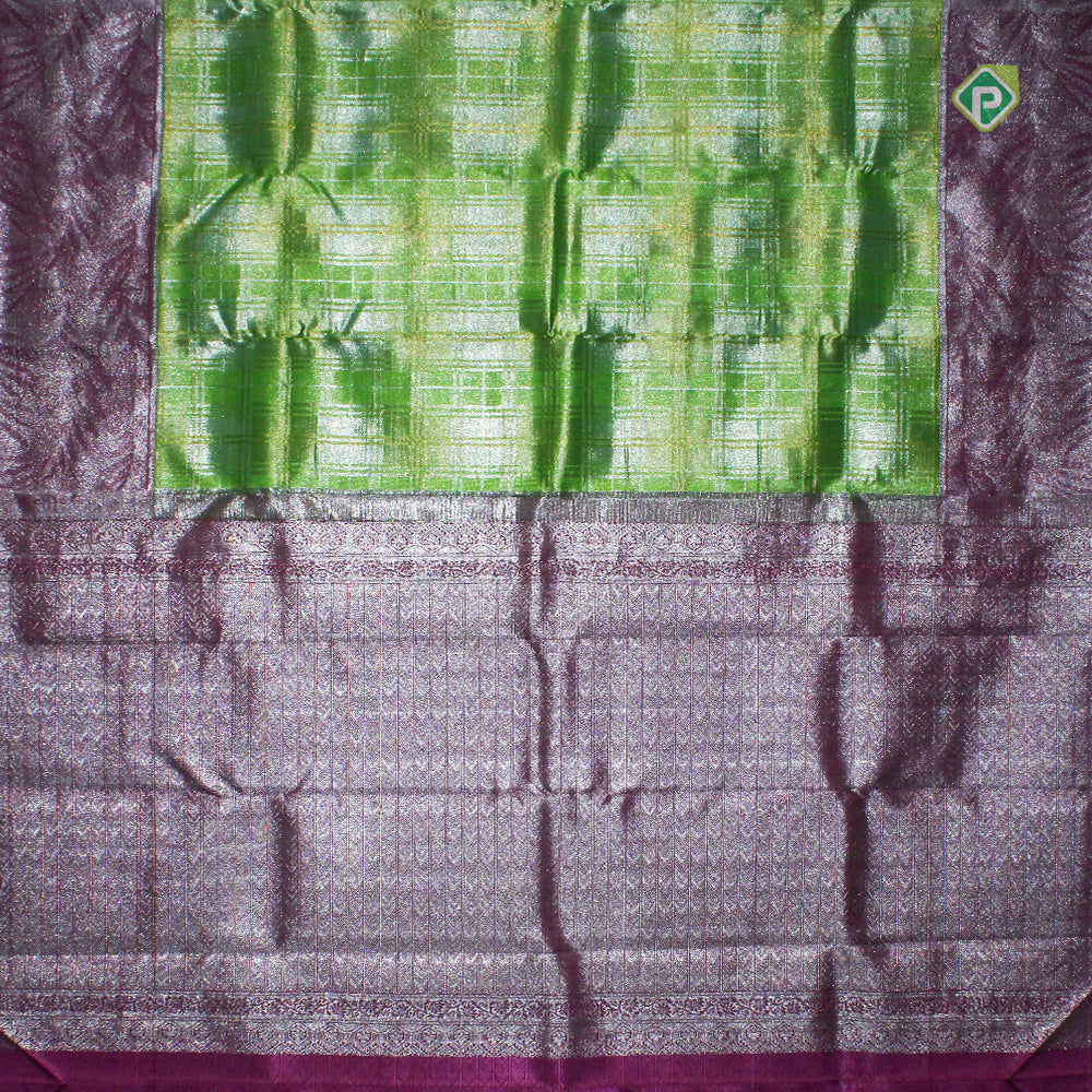 Parrot Green Violet Pink With Silver Zari Fancy Design Traditional Silk