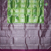 Parrot Green Violet Pink With Silver Zari Fancy Design Traditional Silk